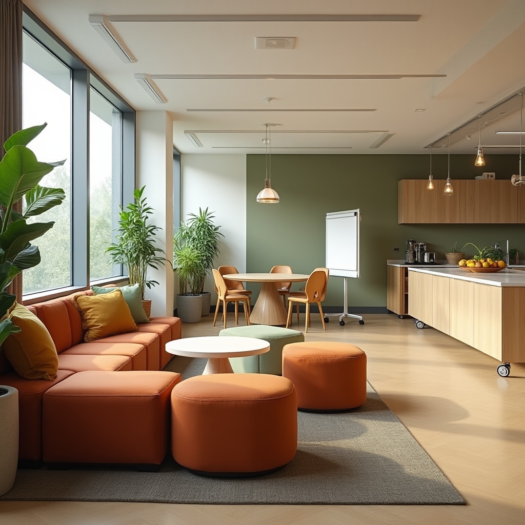 Redesigned office communal area with flexible furniture
