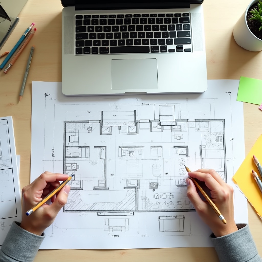 Detailed hot-desk layout plan with flexible seating zones