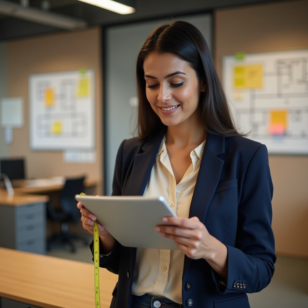 Workspace consultant conducting detailed office assessment