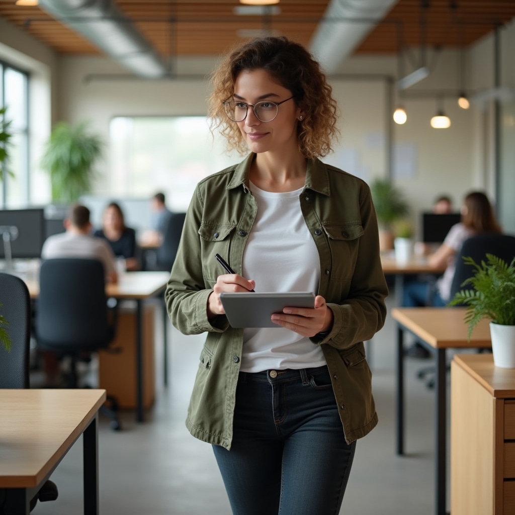 Consultant measuring and documenting office layout