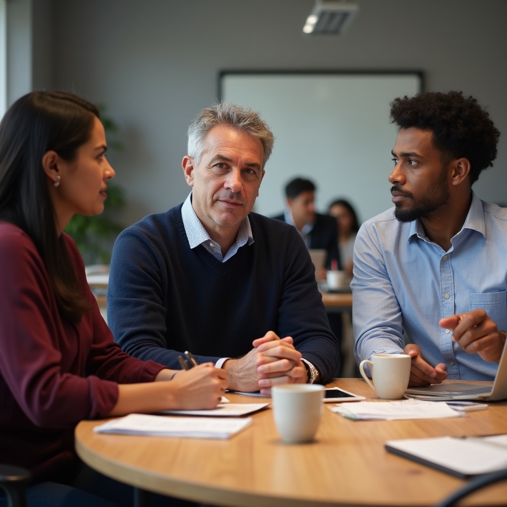 Consultant interviewing team members about workspace needs